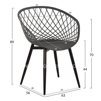 ARMCHAIR ARIADNE HM8001.30 GREY POLYPROPYLENE-BLACK METAL LEGS 63x56x80Hcm.