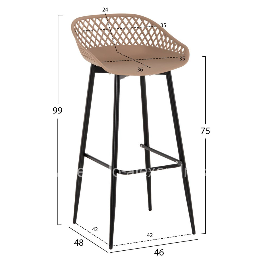 BAR STOOL AVAYA HM8686.13 CAPPUCCINO POLYPROPYLENE-BLACK METAL LEGS 46x48x99Hcm.