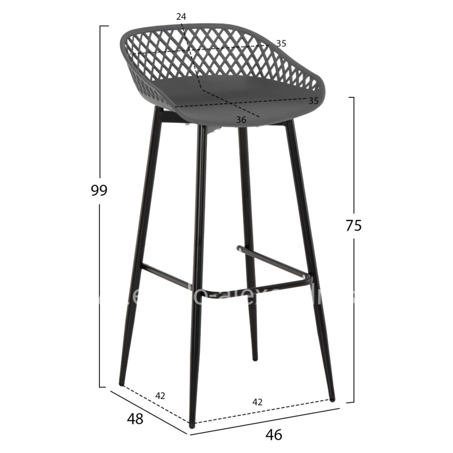 BAR STOOL AVAYA HM8686.20 GREY POLYPROPYLENE-BLACK METAL LEGS 46x48x99Hcm.