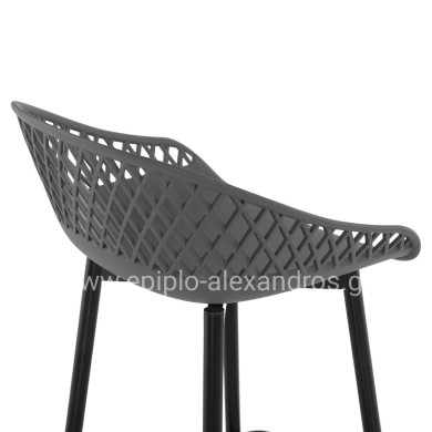 BAR STOOL AVAYA HM8686.20 GREY POLYPROPYLENE-BLACK METAL LEGS 46x48x99Hcm.