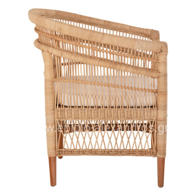 ARMCHAIR MALAWI HM9635.04 MAHOGANY WOOD-RATTAN-WHITE CUSHION 80x70x86Hcm.