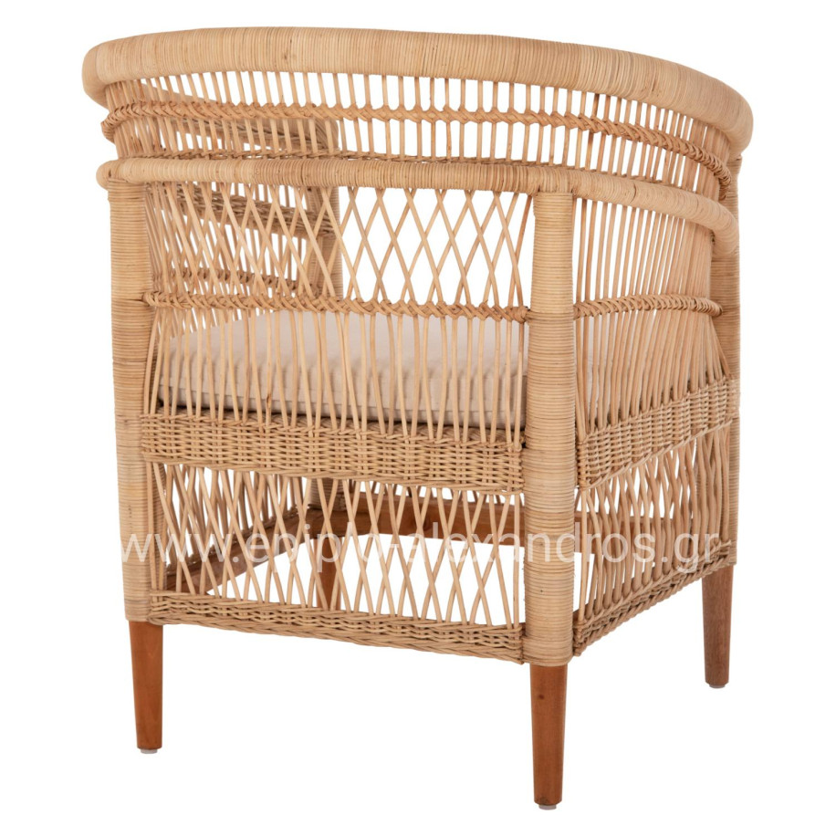 ARMCHAIR MALAWI HM9635.04 MAHOGANY WOOD-RATTAN-WHITE CUSHION 80x70x86Hcm.