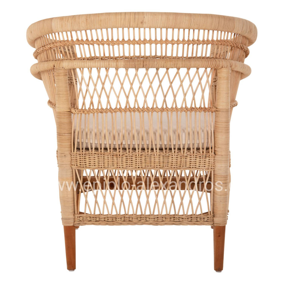 ARMCHAIR MALAWI HM9635.04 MAHOGANY WOOD-RATTAN-WHITE CUSHION 80x70x86Hcm.