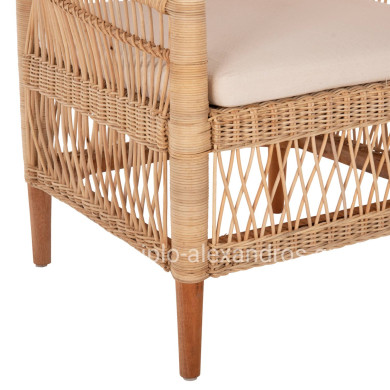 ARMCHAIR MALAWI HM9635.04 MAHOGANY WOOD-RATTAN-WHITE CUSHION 80x70x86Hcm.