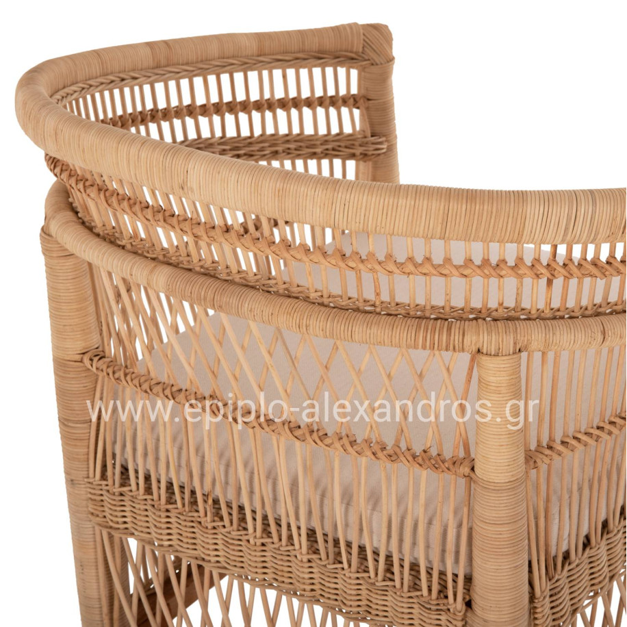 ARMCHAIR MALAWI HM9635.04 MAHOGANY WOOD-RATTAN-WHITE CUSHION 80x70x86Hcm.