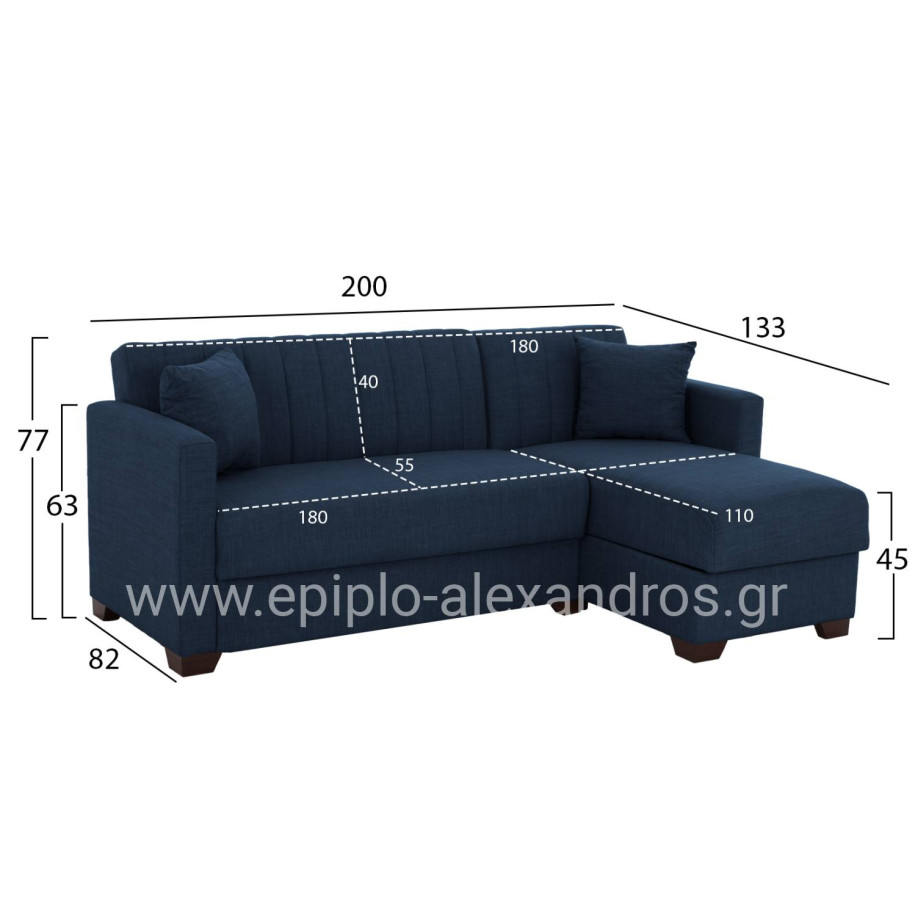CORNER SOFA-BED GHUFRAN HM3244.07 REVERSIBLE WITH STORAGE SPACE-BLUE FABRIC 202x140x78Hcm.