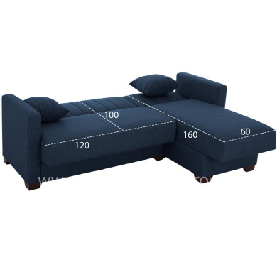CORNER SOFA-BED GHUFRAN HM3244.07 REVERSIBLE WITH STORAGE SPACE-BLUE FABRIC 202x140x78Hcm.