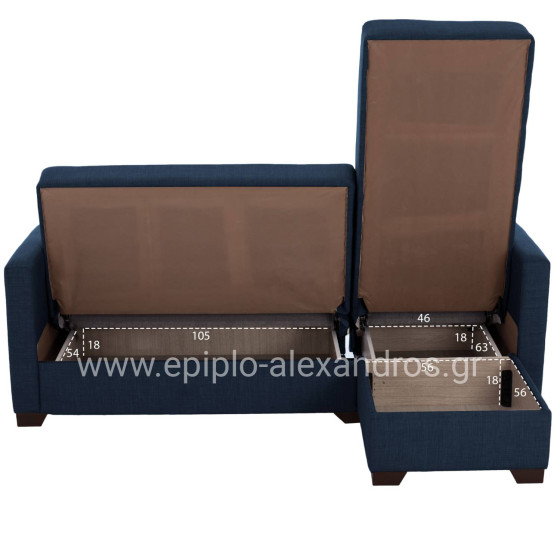 CORNER SOFA-BED GHUFRAN HM3244.07 REVERSIBLE WITH STORAGE SPACE-BLUE FABRIC 202x140x78Hcm.