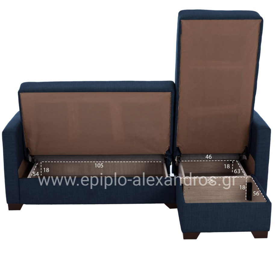 CORNER SOFA-BED GHUFRAN HM3244.07 REVERSIBLE WITH STORAGE SPACE-BLUE FABRIC 202x140x78Hcm.