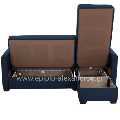 CORNER SOFA-BED GHUFRAN HM3244.07 REVERSIBLE WITH STORAGE SPACE-BLUE FABRIC 202x140x78Hcm.
