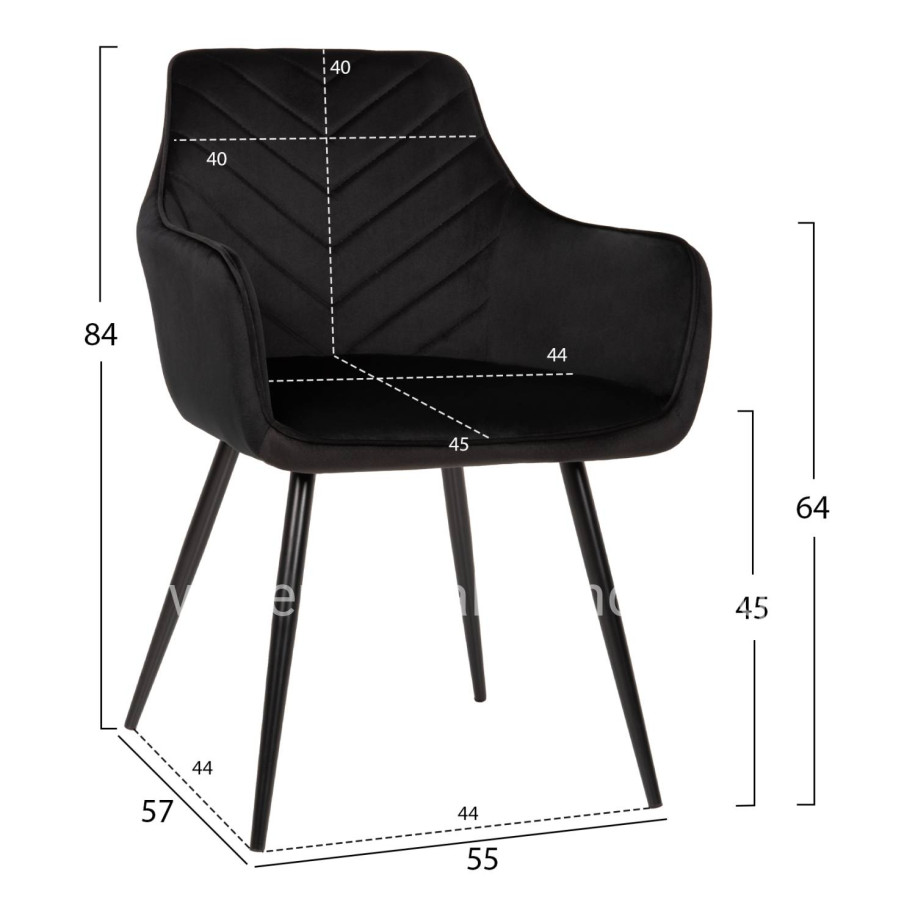 ARMCHAIR LATRELL HM8582.04 BLACK VELVET & BLACK METAL LEGS 54x57x84Hcm.