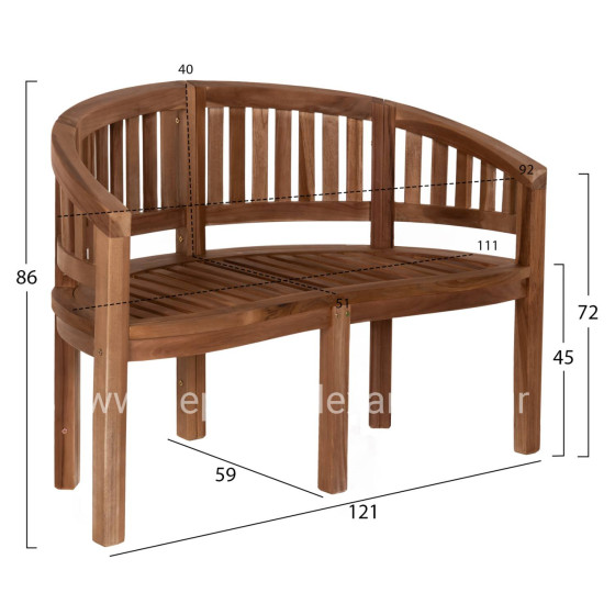 BENCH 2-SEATER CAPO HM9538 TEAK WOOD IN NATURAL COLOR 121X59X86Hcm.