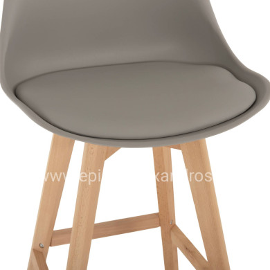 BAR STOOL VEGAS HM8000.30 GREY POLYPROPYLENE- BEECH WOOD IN NATURAL COLOR 47x58x107Hcm.