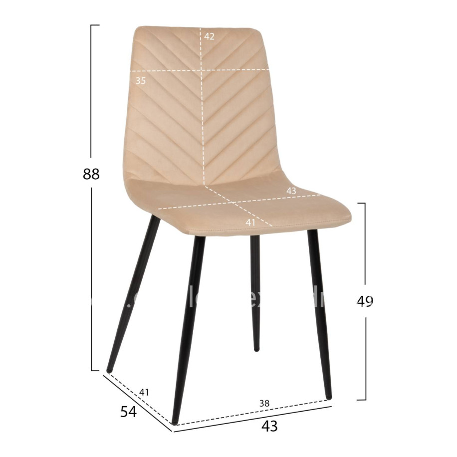 DINING CHAIR LATRELL HM8587.05 ECRU VELVET & BLACK METAL LEGS 43x54x88Hcm.