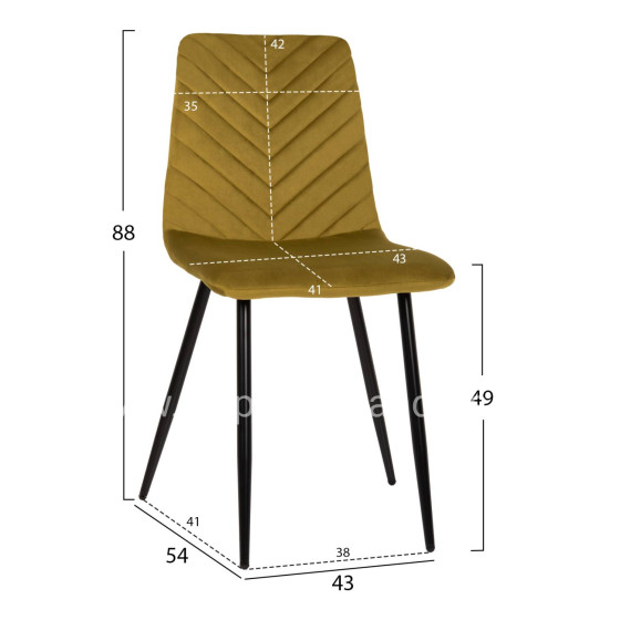 DINING CHAIR LATRELL HM8587.07 OLIVE GREEN VELVET & BLACK METAL LEGS 43x54x88Hcm.