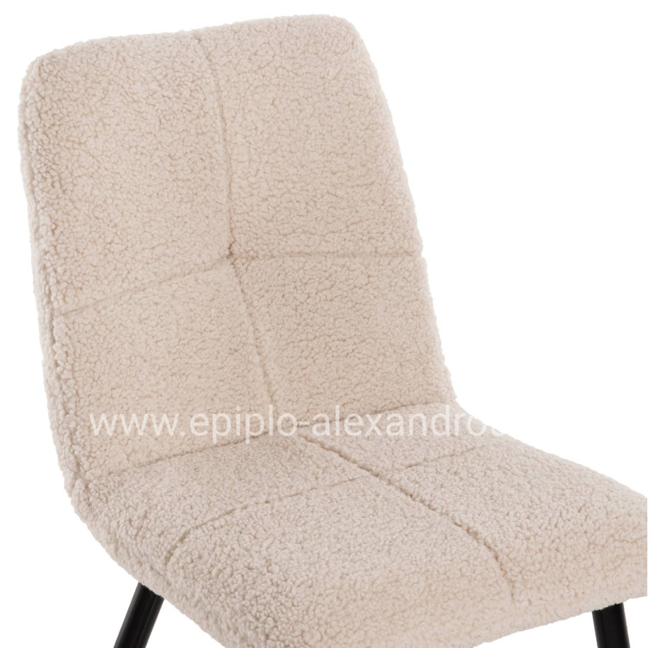 CHAIR SHELLY HM8590.02 TEDDY FABRIC IN WHITE-BLACK METAL LEGS 48x64x87Hcm.