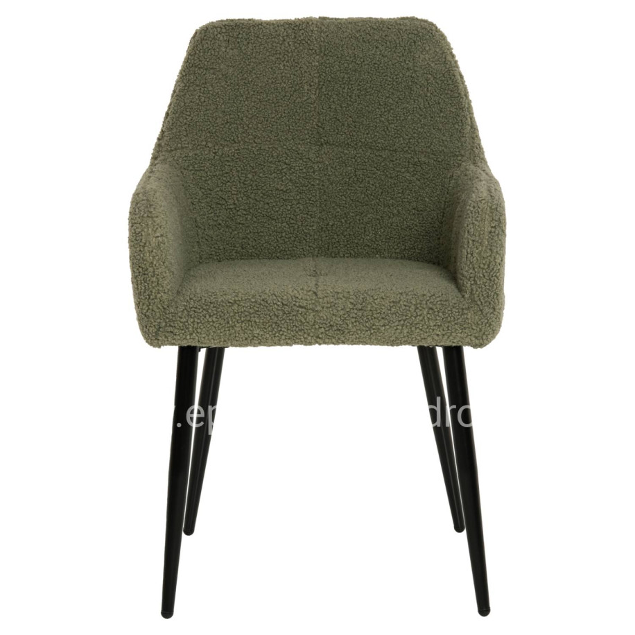 ARMCHAIR SHELLY HM8591.03 TEDDY FABRIC IN PISTACHIO GREEN-BLACK METAL LEGS 57x55x87Hcm.