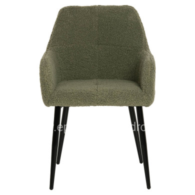 ARMCHAIR SHELLY HM8591.03 TEDDY FABRIC IN PISTACHIO GREEN-BLACK METAL LEGS 57x55x87Hcm.