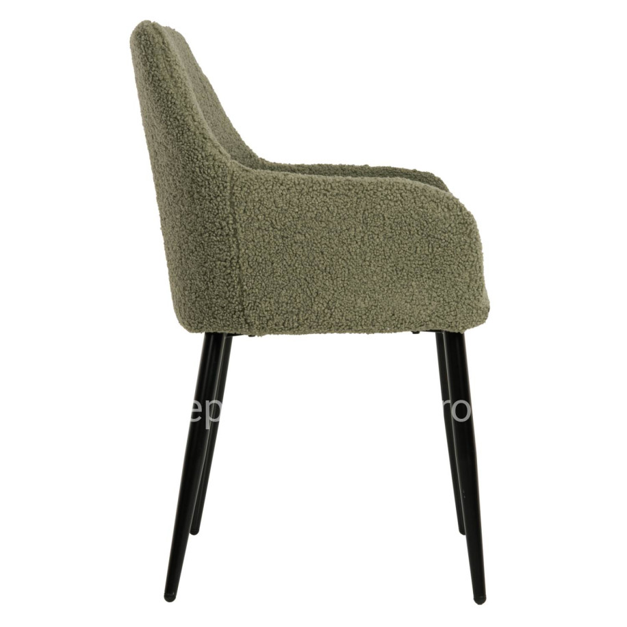 ARMCHAIR SHELLY HM8591.03 TEDDY FABRIC IN PISTACHIO GREEN-BLACK METAL LEGS 57x55x87Hcm.