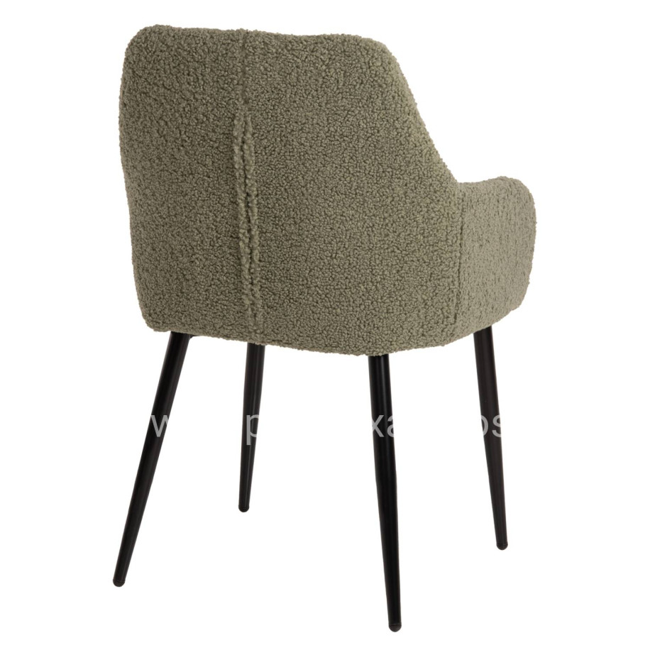 ARMCHAIR SHELLY HM8591.03 TEDDY FABRIC IN PISTACHIO GREEN-BLACK METAL LEGS 57x55x87Hcm.