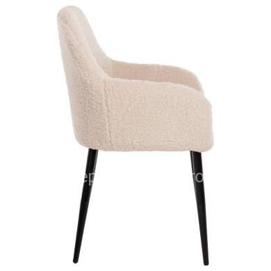 ARMCHAIR SHELLY HM8591.02 TEDDY FABRIC IN WHITE-BLACK METAL LEGS 57x55x87Hcm.