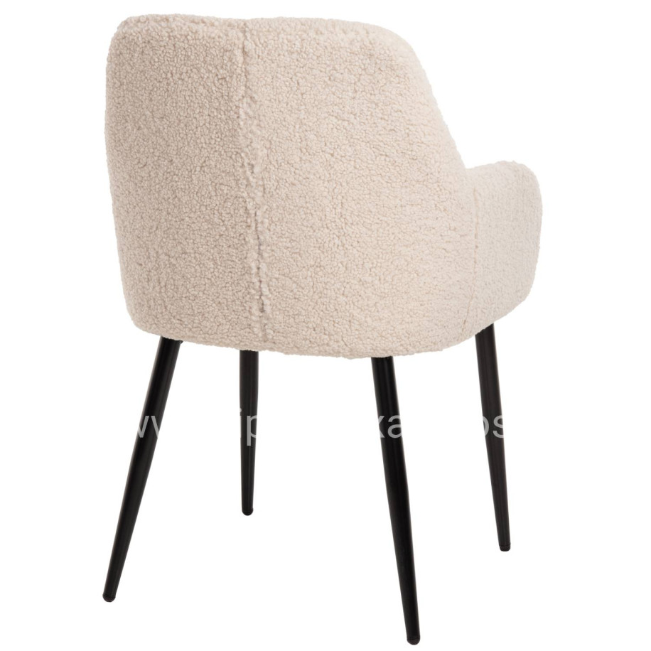 ARMCHAIR SHELLY HM8591.02 TEDDY FABRIC IN WHITE-BLACK METAL LEGS 57x55x87Hcm.