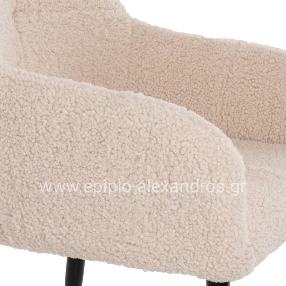 ARMCHAIR SHELLY HM8591.02 TEDDY FABRIC IN WHITE-BLACK METAL LEGS 57x55x87Hcm.