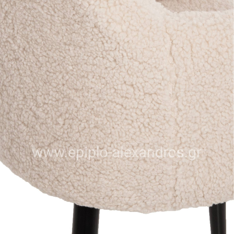 ARMCHAIR SHELLY HM8591.02 TEDDY FABRIC IN WHITE-BLACK METAL LEGS 57x55x87Hcm.