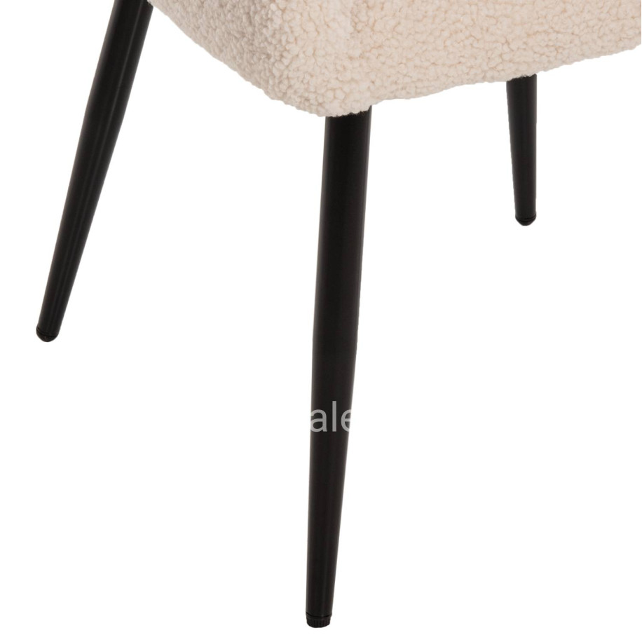 ARMCHAIR SHELLY HM8591.02 TEDDY FABRIC IN WHITE-BLACK METAL LEGS 57x55x87Hcm.