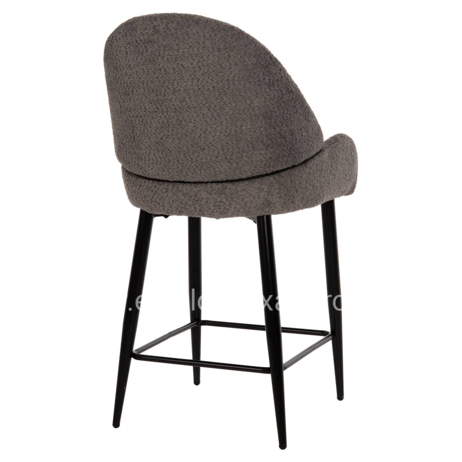 BAR STOOL MEDIUM HEIGHT HM8586.01 GREY BOUCLE FABRIC-BLACK METAL LEGS  55x62x105H cm.