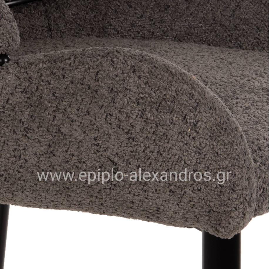 BAR STOOL MEDIUM HEIGHT HM8586.01 GREY BOUCLE FABRIC-BLACK METAL LEGS  55x62x105H cm.