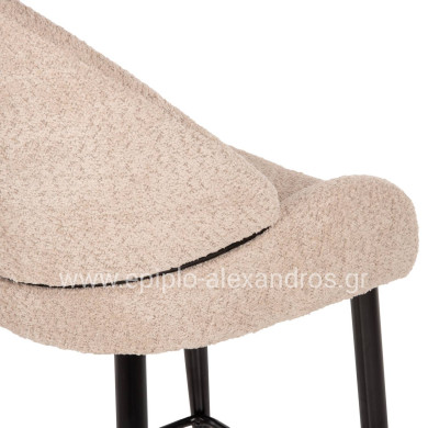 BAR STOOL MEDIUM HEIGHT ΗΜ8586.03 GREΕΝ BOUCLE FABRIC-BLACK METAL LEGS 55x62x105H cm