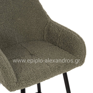BAR STOOL MEDIUM HEIGHT STRIKE HM8592.03 PISTACHIO GREEN TEDDY FABRIC-BLACK METAL LEGS 50x50x94,5Hcm.