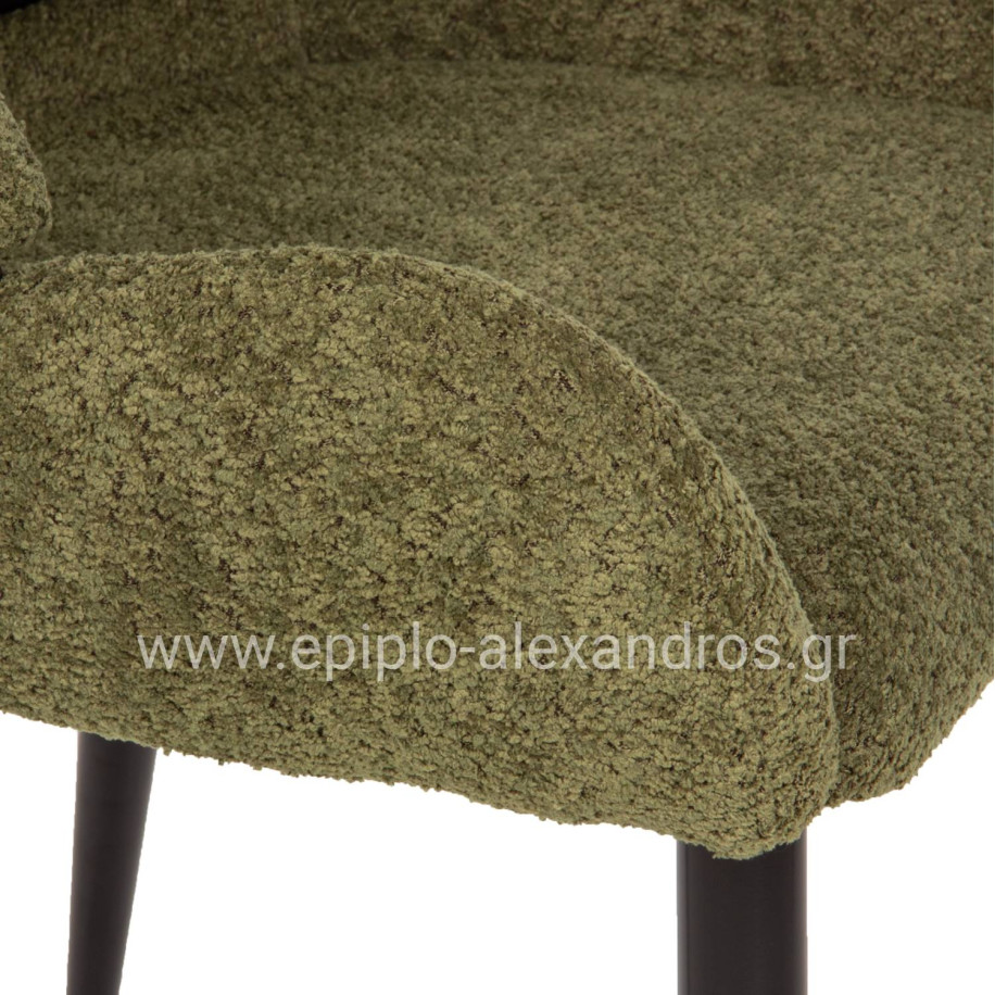 CHAIR SARKY HM8585.03 BOUCLE GREEN FABRIC-BLACK METAL LEGS 55x62x89Hcm.