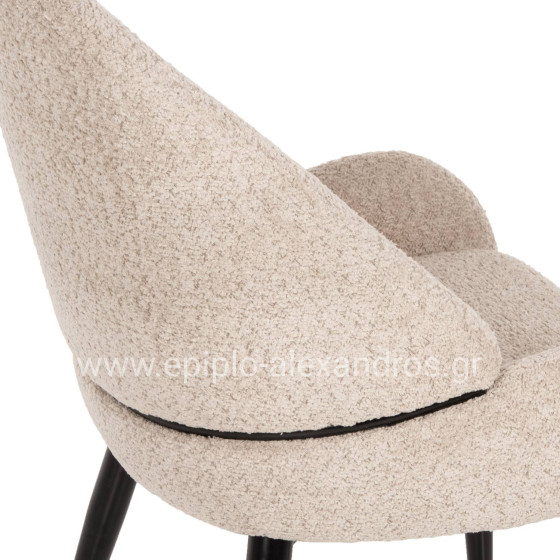 CHAIR SARKY HM8585.02 BOUCLE ECRU FABRIC-BLACK METAL LEGS 55x62x89Hcm.