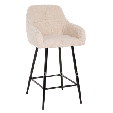 BAR STOOL MEDIUM HEIGHT STRIKE HM8592.02 WHITE TEDDY FABRIC-BLACK METAL LEGS 50x50x94,5Hcm.
