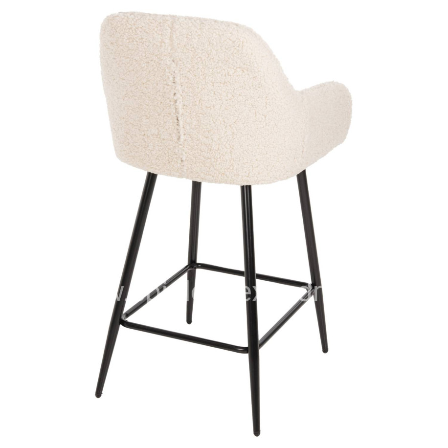BAR STOOL MEDIUM HEIGHT STRIKE HM8592.02 WHITE TEDDY FABRIC-BLACK METAL LEGS 50x50x94,5Hcm.