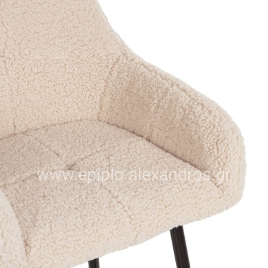 BAR STOOL MEDIUM HEIGHT STRIKE HM8592.02 WHITE TEDDY FABRIC-BLACK METAL LEGS 50x50x94,5Hcm.