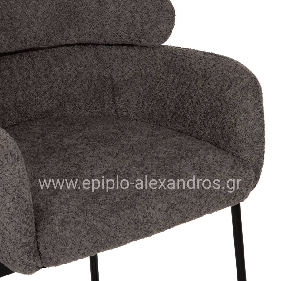 BAR STOOL MEDIUM HEIGHT WOLF HM8584.01 GREY BOUCLE FABRIC-BLACK METAL LEGS 56x56x96Hcm.