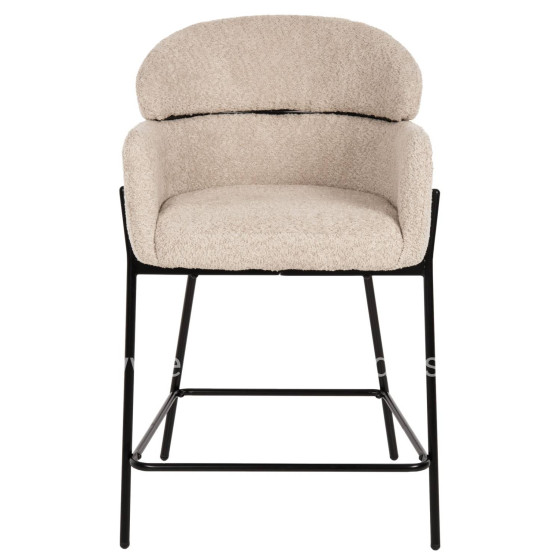 BAR STOOL MEDIUM HEIGHT WOLF HM8584.02 ECRU BOUCLE FABRIC-BLACK METAL LEGS 56x56x96Hcm.