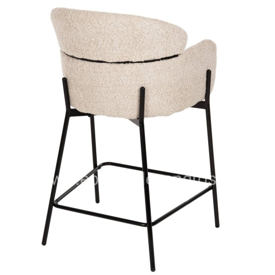 BAR STOOL MEDIUM HEIGHT WOLF HM8584.02 ECRU BOUCLE FABRIC-BLACK METAL LEGS 56x56x96Hcm.