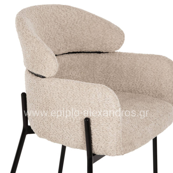 BAR STOOL MEDIUM HEIGHT WOLF HM8584.02 ECRU BOUCLE FABRIC-BLACK METAL LEGS 56x56x96Hcm.