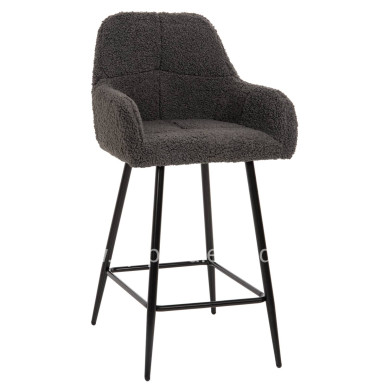 BAR STOOL MEDIUM HEIGHT STRIKE HM8592.01 GREY TEDDY FABRIC-BLACK METAL LEGS 50x50x94,5Hcm.