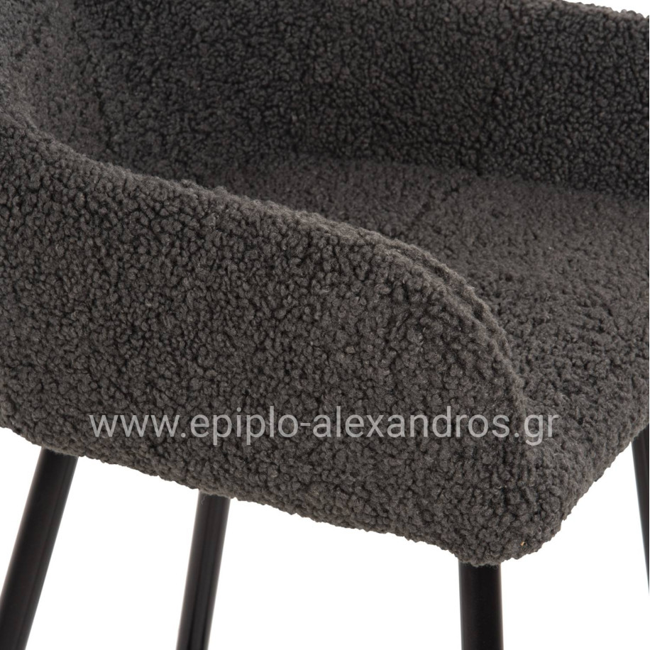 BAR STOOL MEDIUM HEIGHT STRIKE HM8592.01 GREY TEDDY FABRIC-BLACK METAL LEGS 50x50x94,5Hcm.