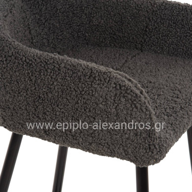 BAR STOOL MEDIUM HEIGHT STRIKE HM8592.01 GREY TEDDY FABRIC-BLACK METAL LEGS 50x50x94,5Hcm.