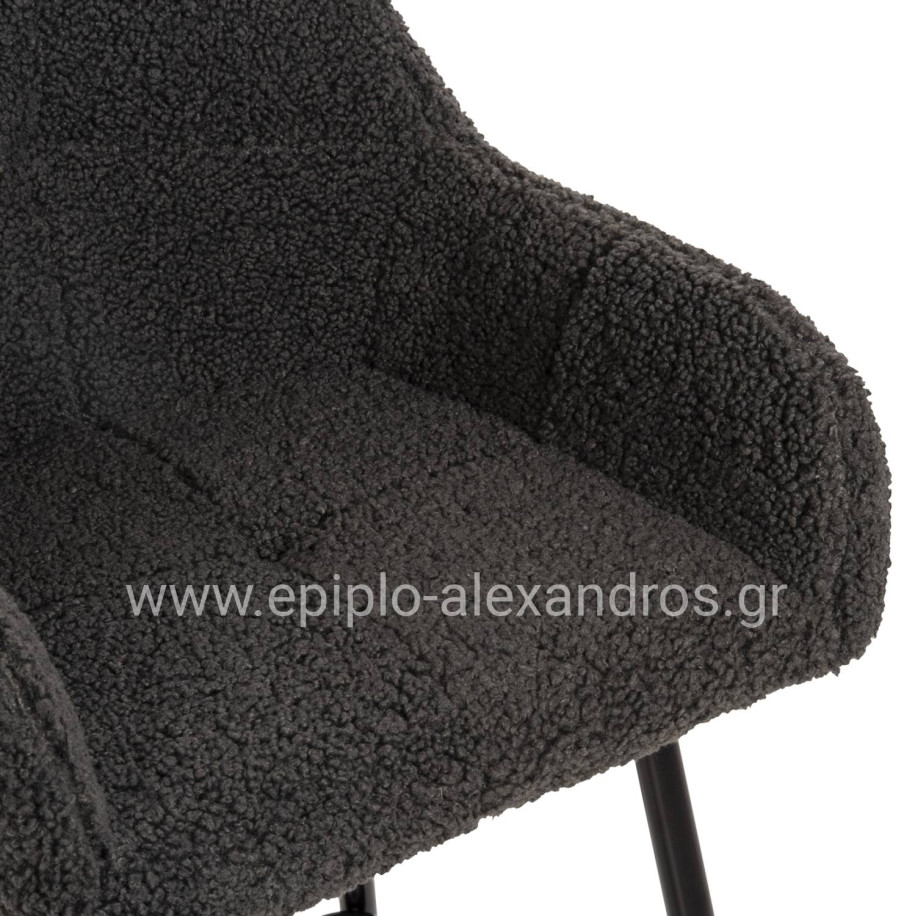 BAR STOOL MEDIUM HEIGHT STRIKE HM8592.01 GREY TEDDY FABRIC-BLACK METAL LEGS 50x50x94,5Hcm.