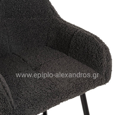 BAR STOOL MEDIUM HEIGHT STRIKE HM8592.01 GREY TEDDY FABRIC-BLACK METAL LEGS 50x50x94,5Hcm.