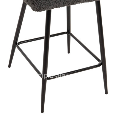 BAR STOOL MEDIUM HEIGHT STRIKE HM8592.01 GREY TEDDY FABRIC-BLACK METAL LEGS 50x50x94,5Hcm.