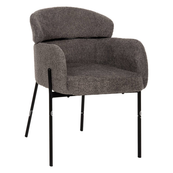 ARMCHAIR WOLF HM8583.01 GREY BOUCLE FABRIC-BLACK METAL LEGS 58x58x80Hcm.