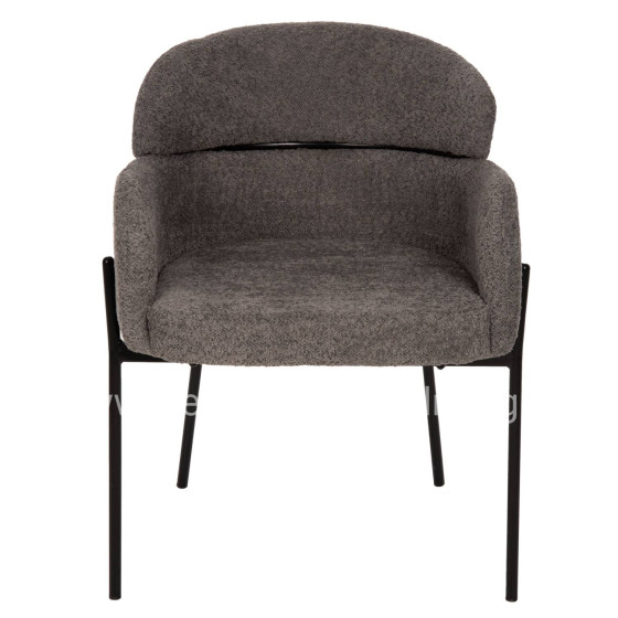 ARMCHAIR WOLF HM8583.01 GREY BOUCLE FABRIC-BLACK METAL LEGS 58x58x80Hcm.